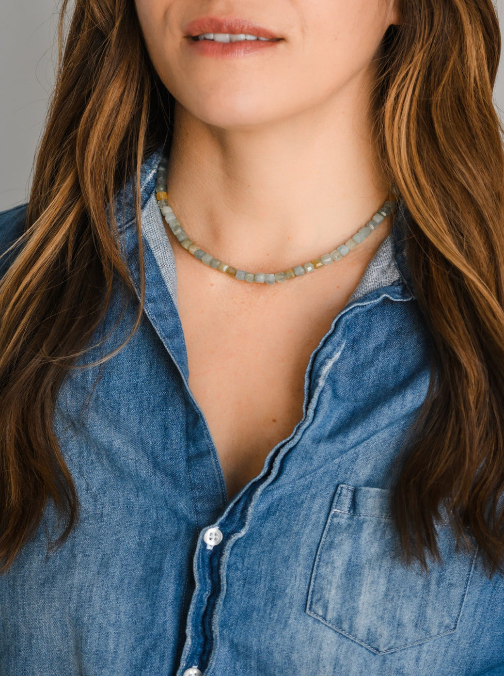 aquamarine 16" gemstone necklace | radiant malas | handmade in boulder, colorado