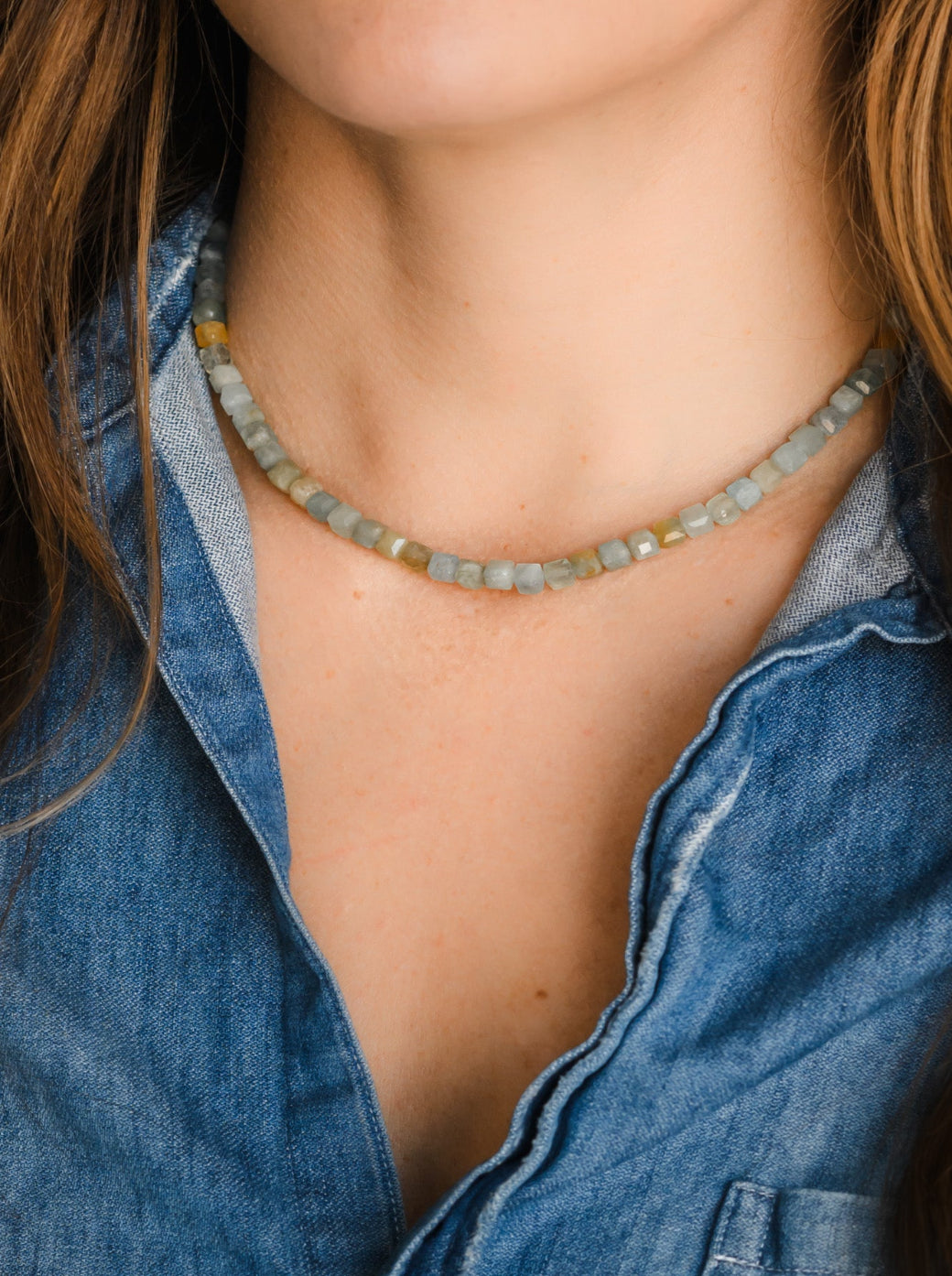 aquamarine 16" gemstone necklace | radiant malas | handmade in boulder, colorado