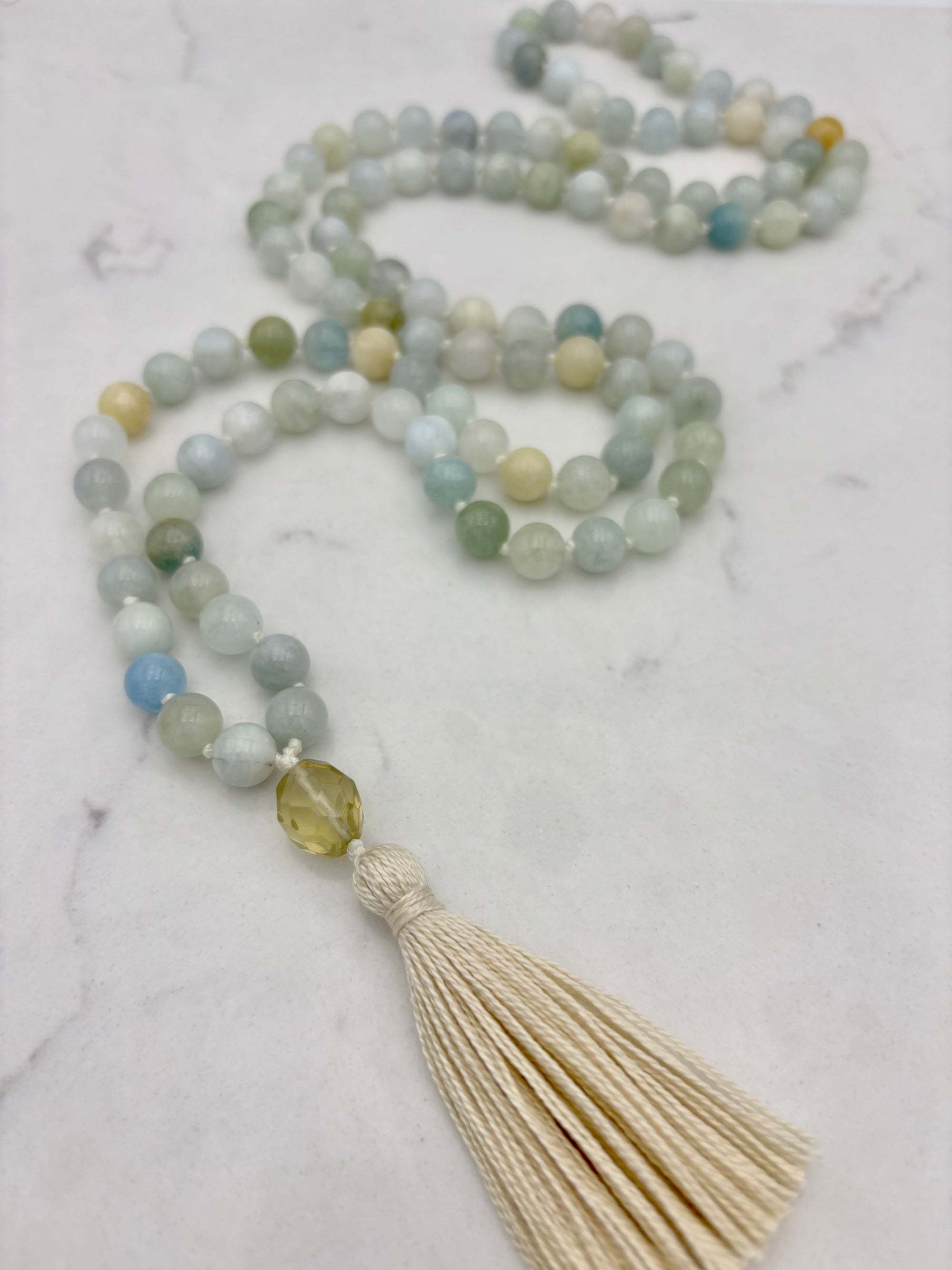 aquamarine gemstone mala necklace | radiant malas | handmade in boulder, colorado