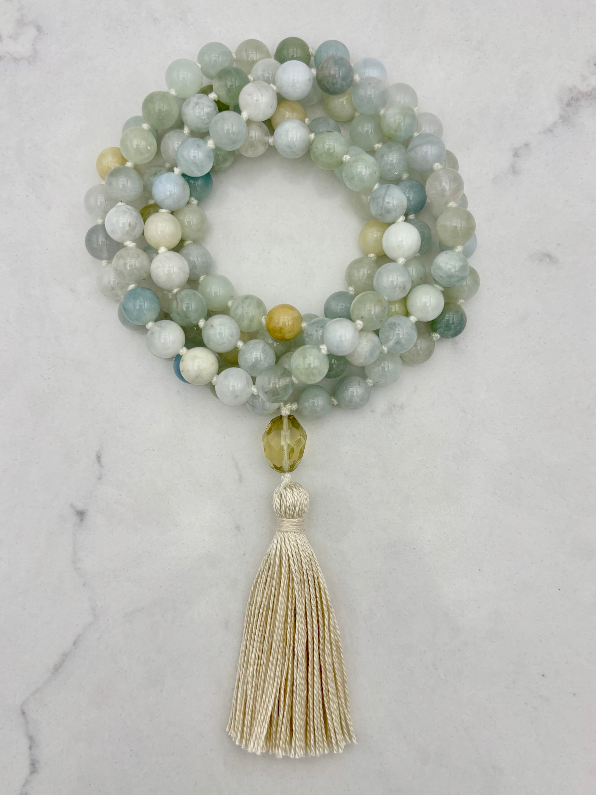 aquamarine gemstone mala necklace | radiant malas | handmade in boulder, colorado