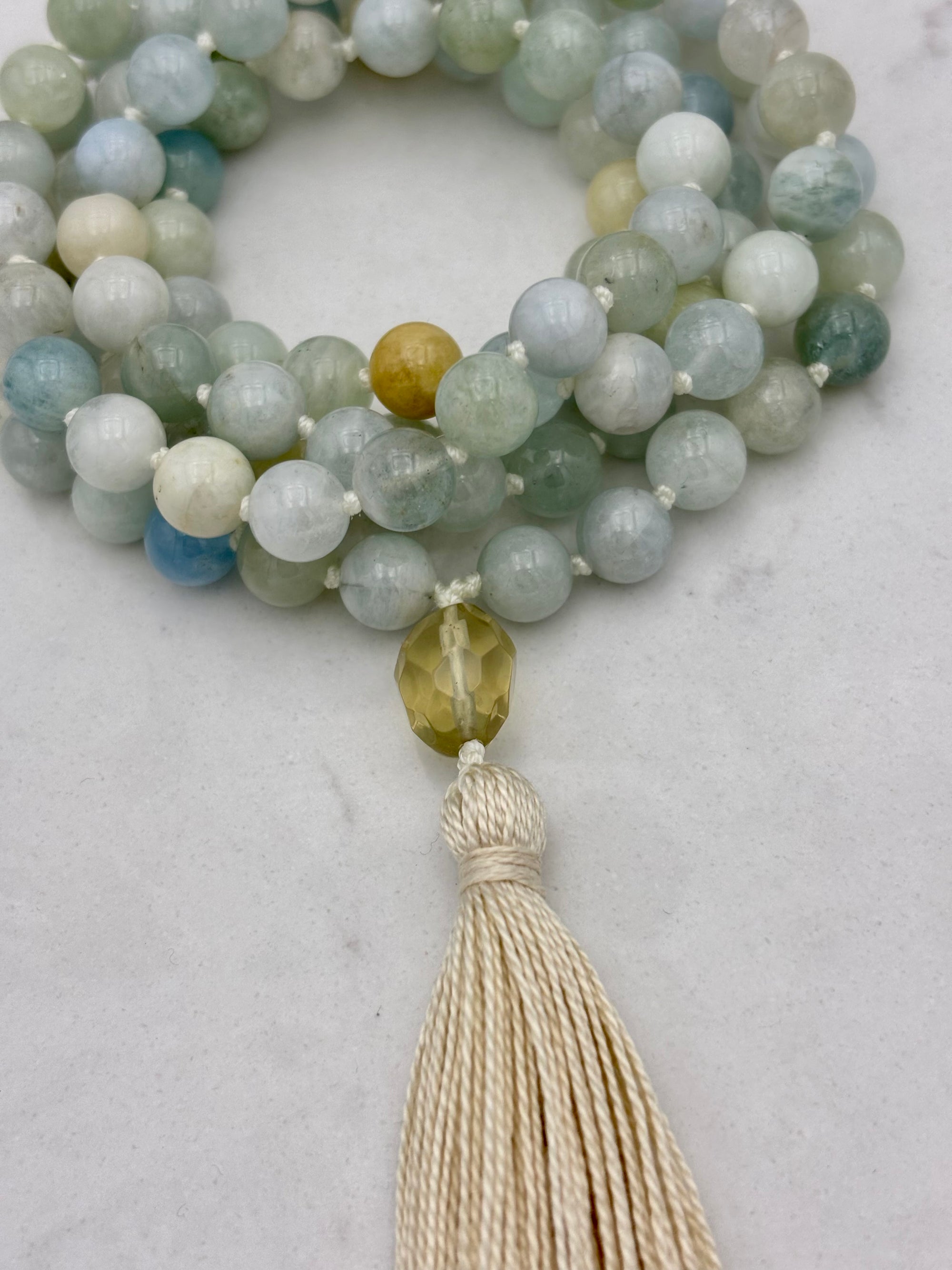 aquamarine gemstone mala necklace | radiant malas | handmade in boulder, colorado