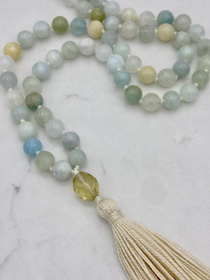 aquamarine gemstone mala necklace | radiant malas | handmade in boulder, colorado