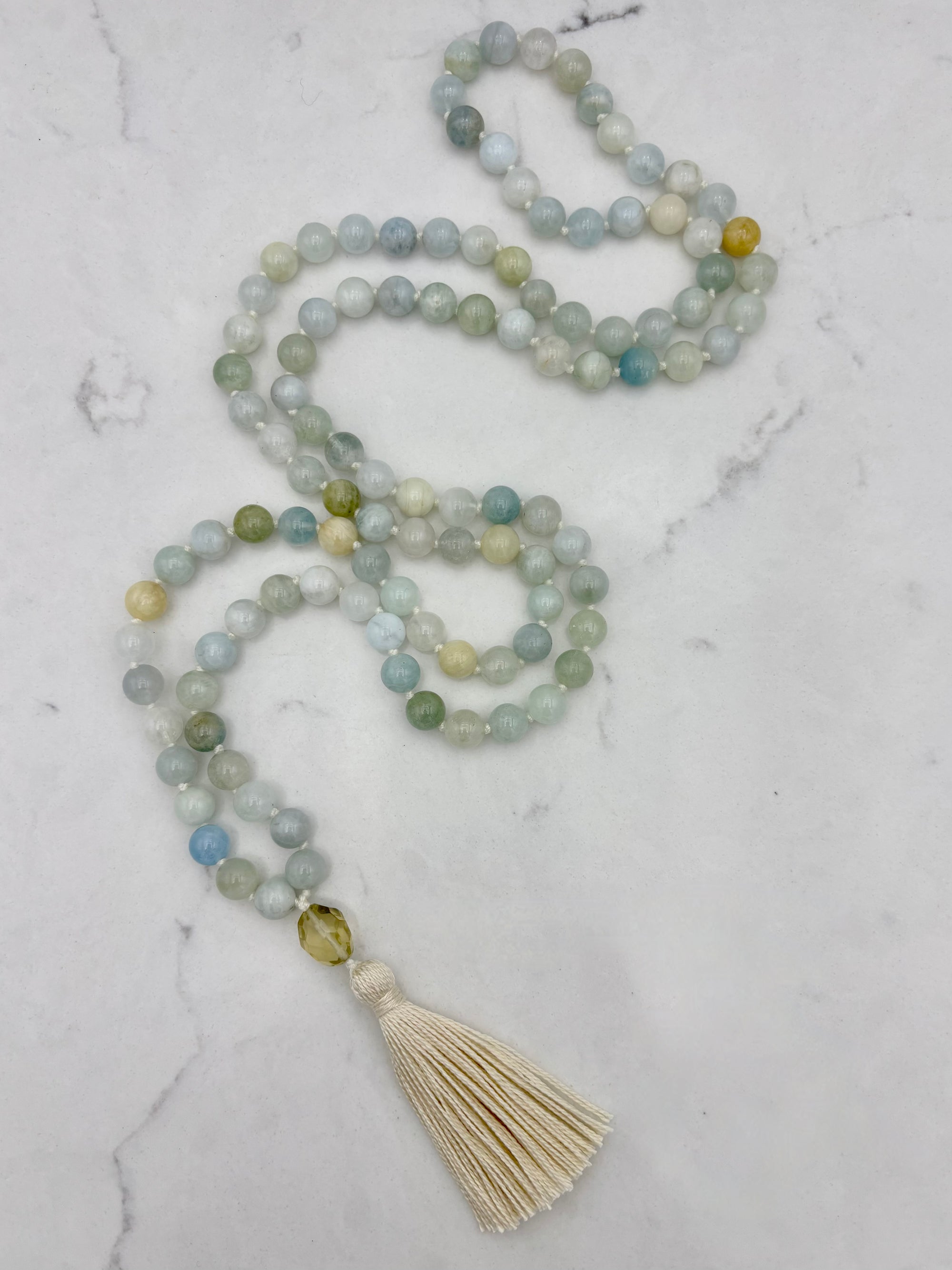 aquamarine gemstone mala necklace | radiant malas | handmade in boulder, colorado