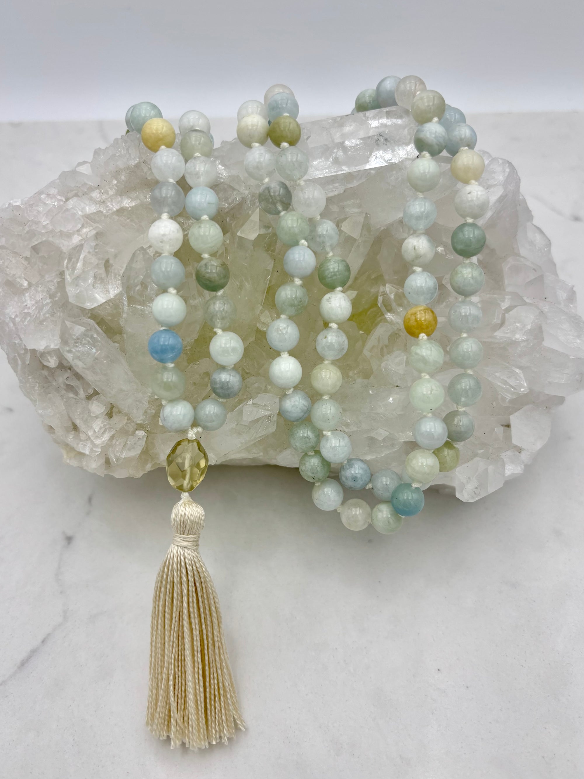 aquamarine gemstone mala necklace | radiant malas | handmade in boulder, colorado