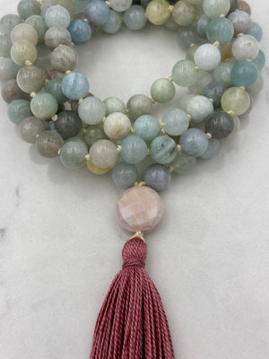 aquamarine gemstone mala necklace | radiant malas | handmade in boulder, colorado