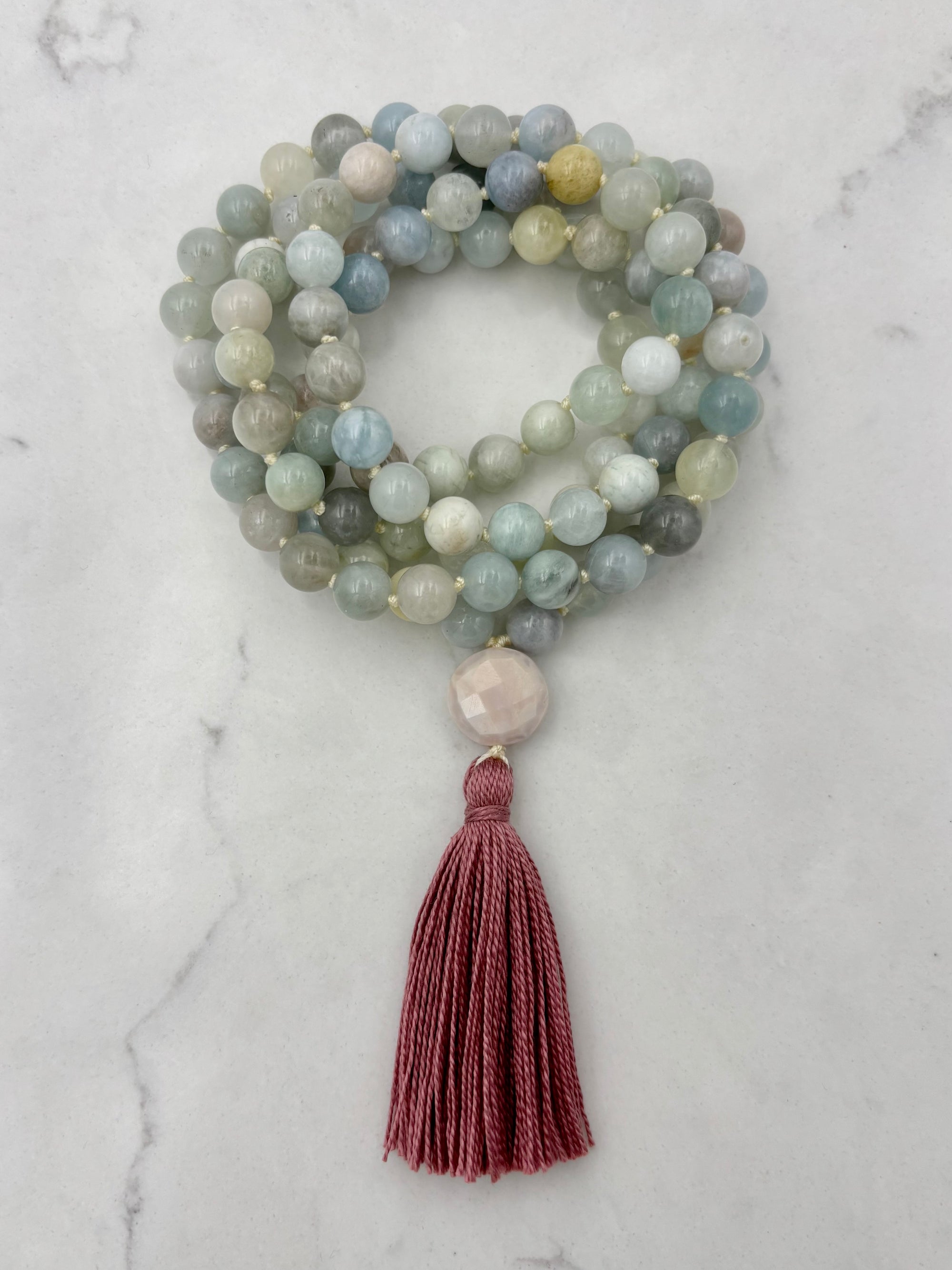 aquamarine gemstone mala necklace | radiant malas | handmade in boulder, colorado