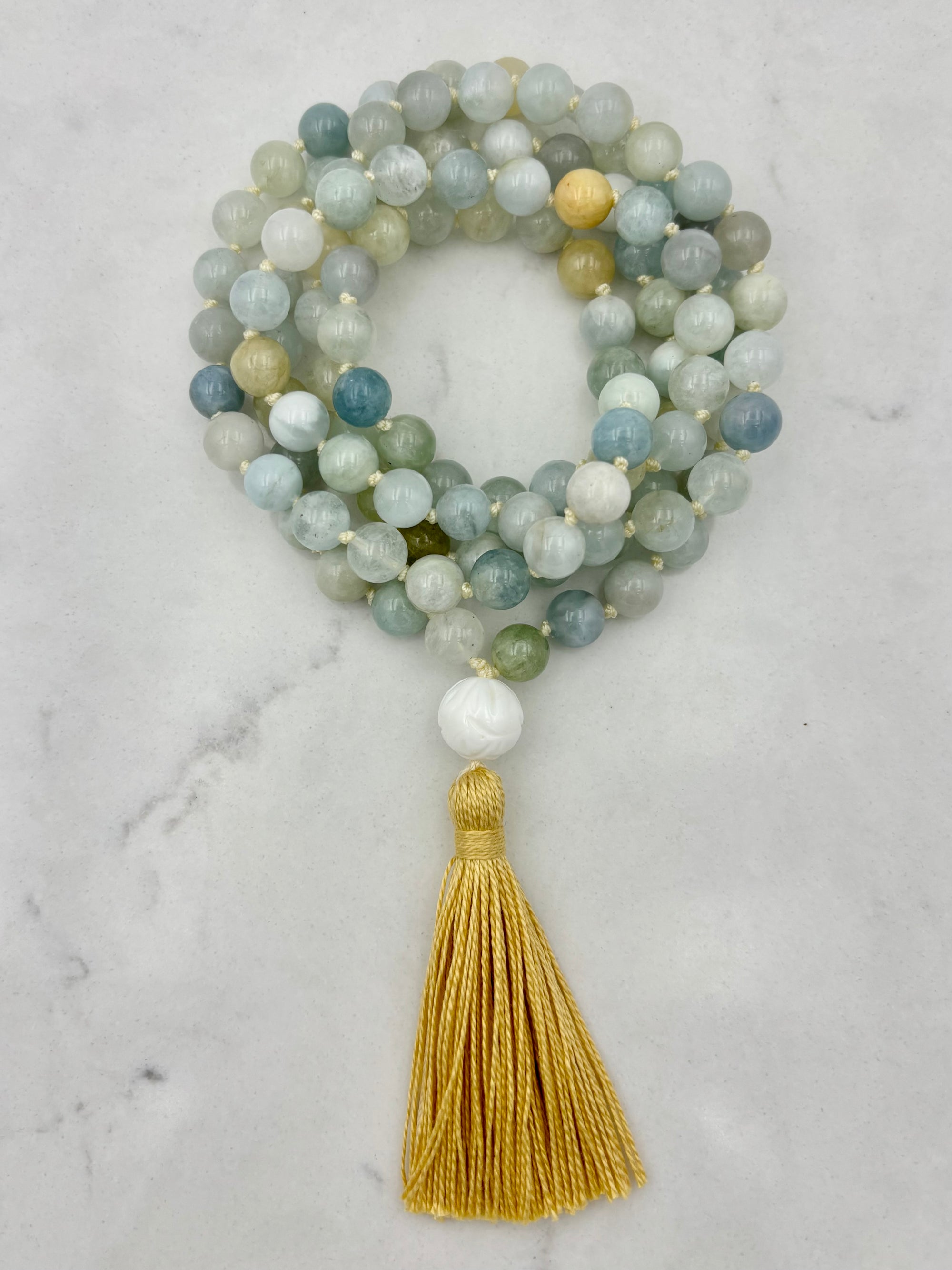 aquamarine gemstone mala necklace | radiant malas | handmade in boulder, colorado