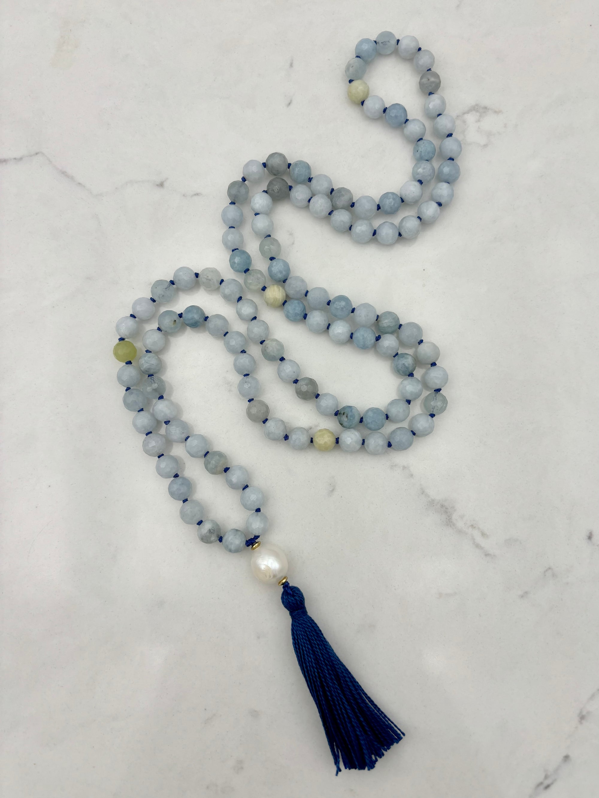 aquamarine gemstone mala necklace | radiant malas | handmade in boulder, colorado