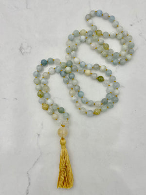 aquamarine crystal mala necklace | radiant malas | handmade in boulder, colorado