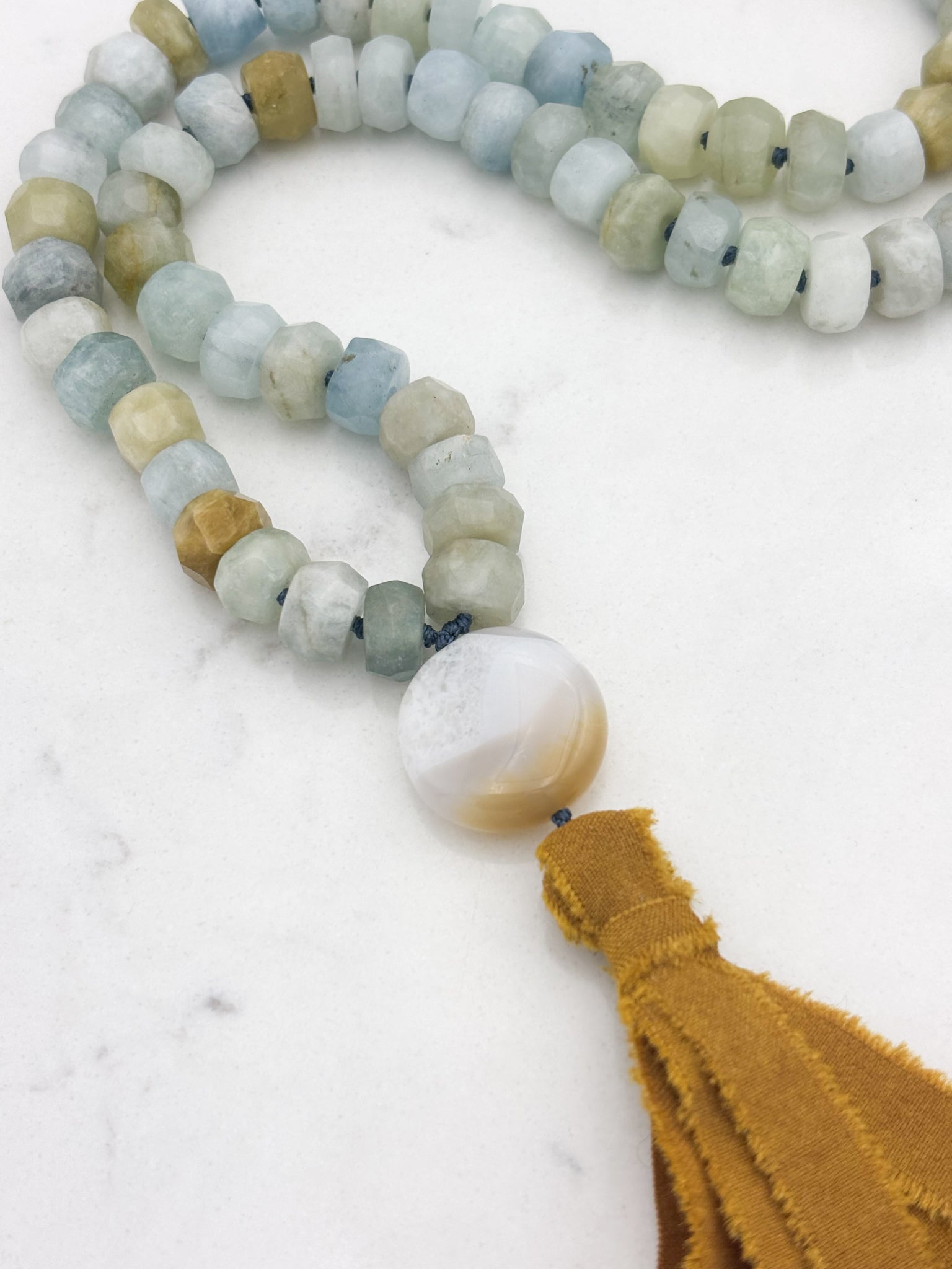 aquamarine gemstone mala necklace | radiant malas | handmade in boudler, colorado