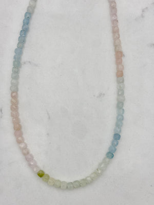 aquamarine and morganite 16" gemstone necklace | radiant malas | handmade in boulder, colorado