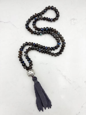 Black Labradorite Gemstone Mala with Silk Tassel