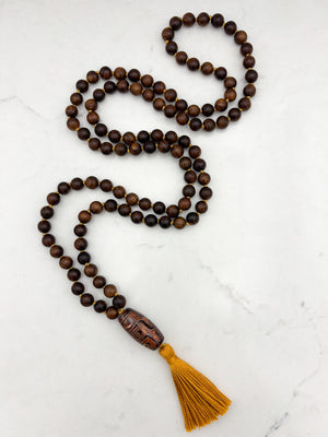 black rosewood mala with dzi agate guru bead and gold tassel  | radiant Malas | handmade in boulder, colorado