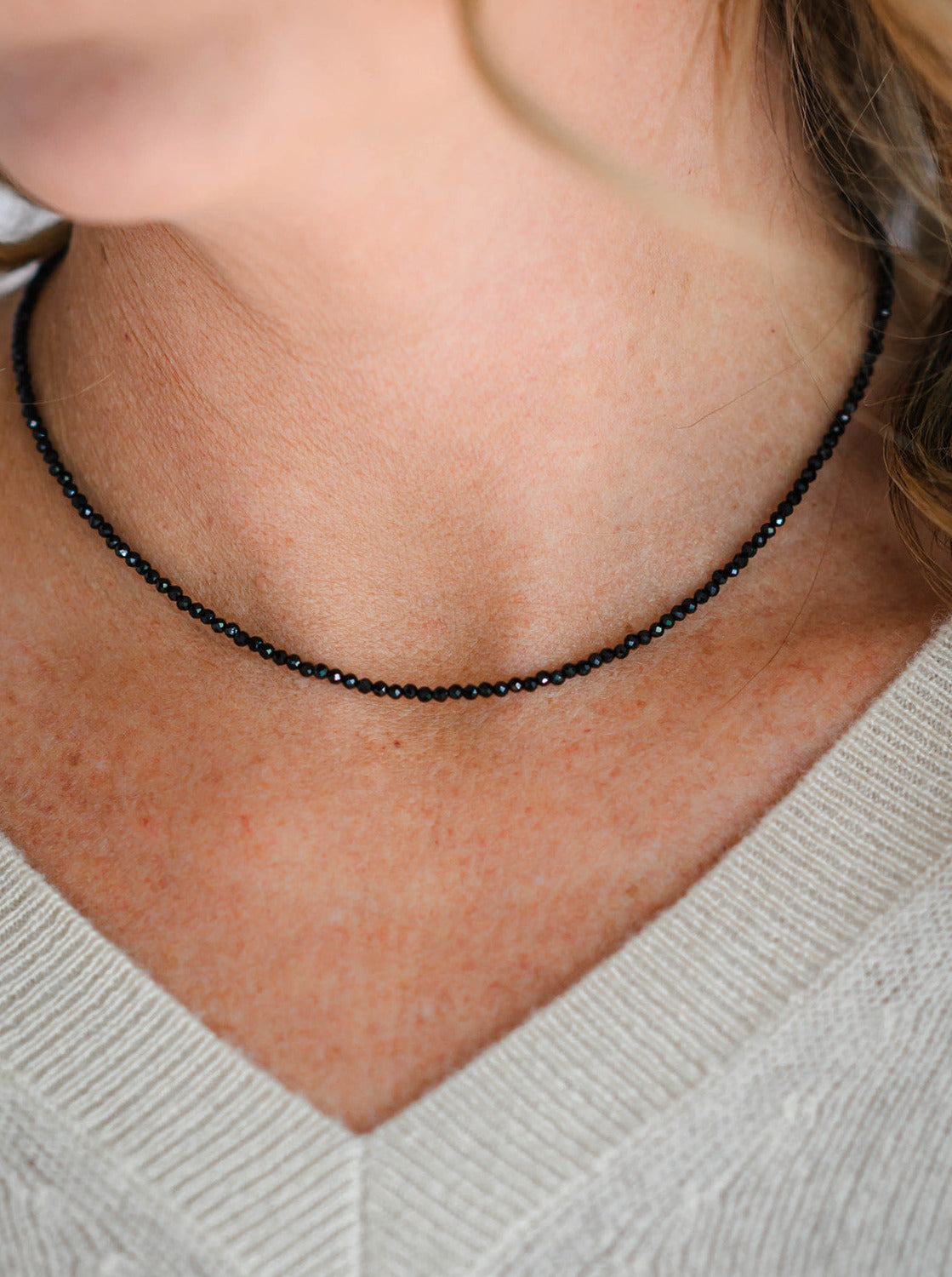 black spinel 16" tiny gemstone necklace | radiant malas | handmade in Boulder Colorado