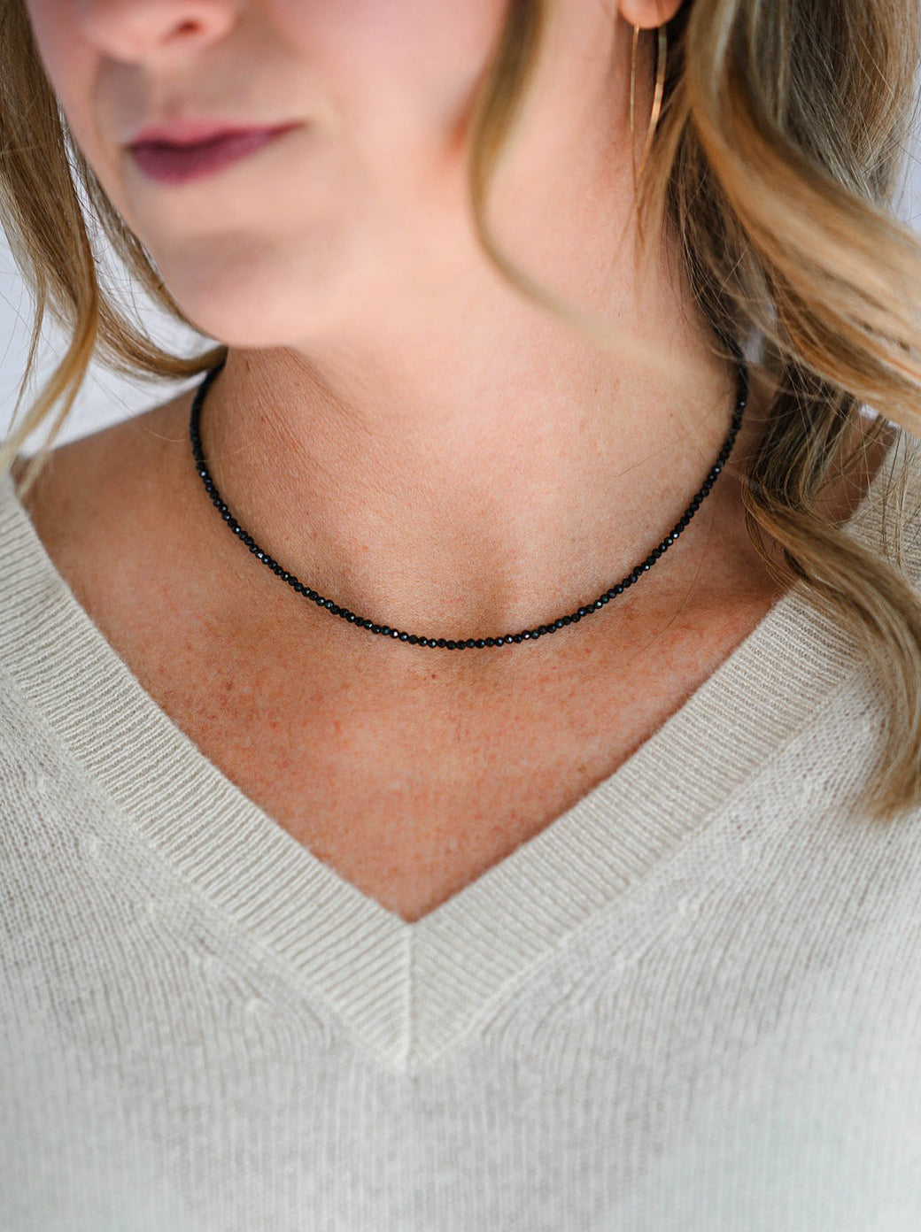 Online Minimalist Gemstone Black Spinel, Labradorite & Pyrite Beaded Choker