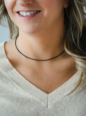 black spinel 16" tiny gemstone necklace | radiant malas | handmade in Boulder Colorado