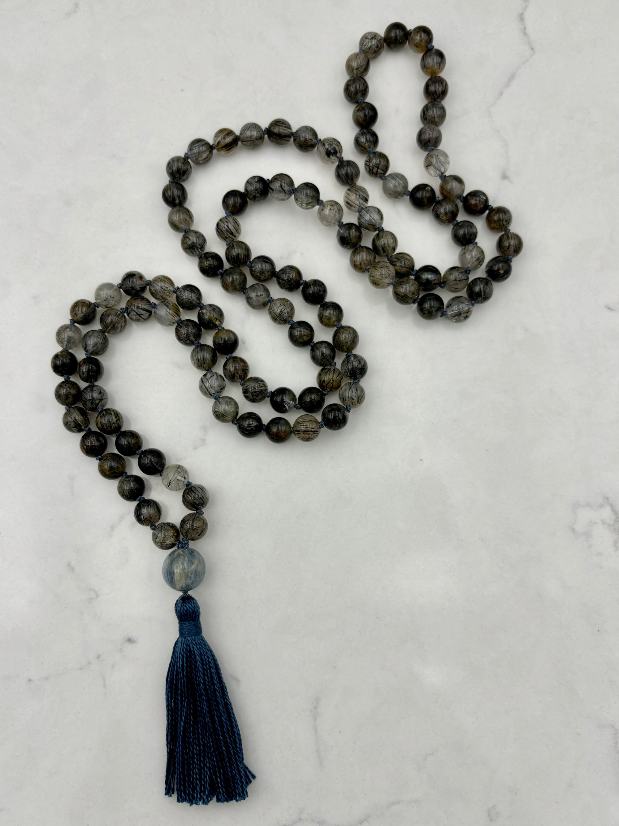 black tourmaline rutilated quartz gemstone mala necklace | radiant malas | handmade in boulder, colorado