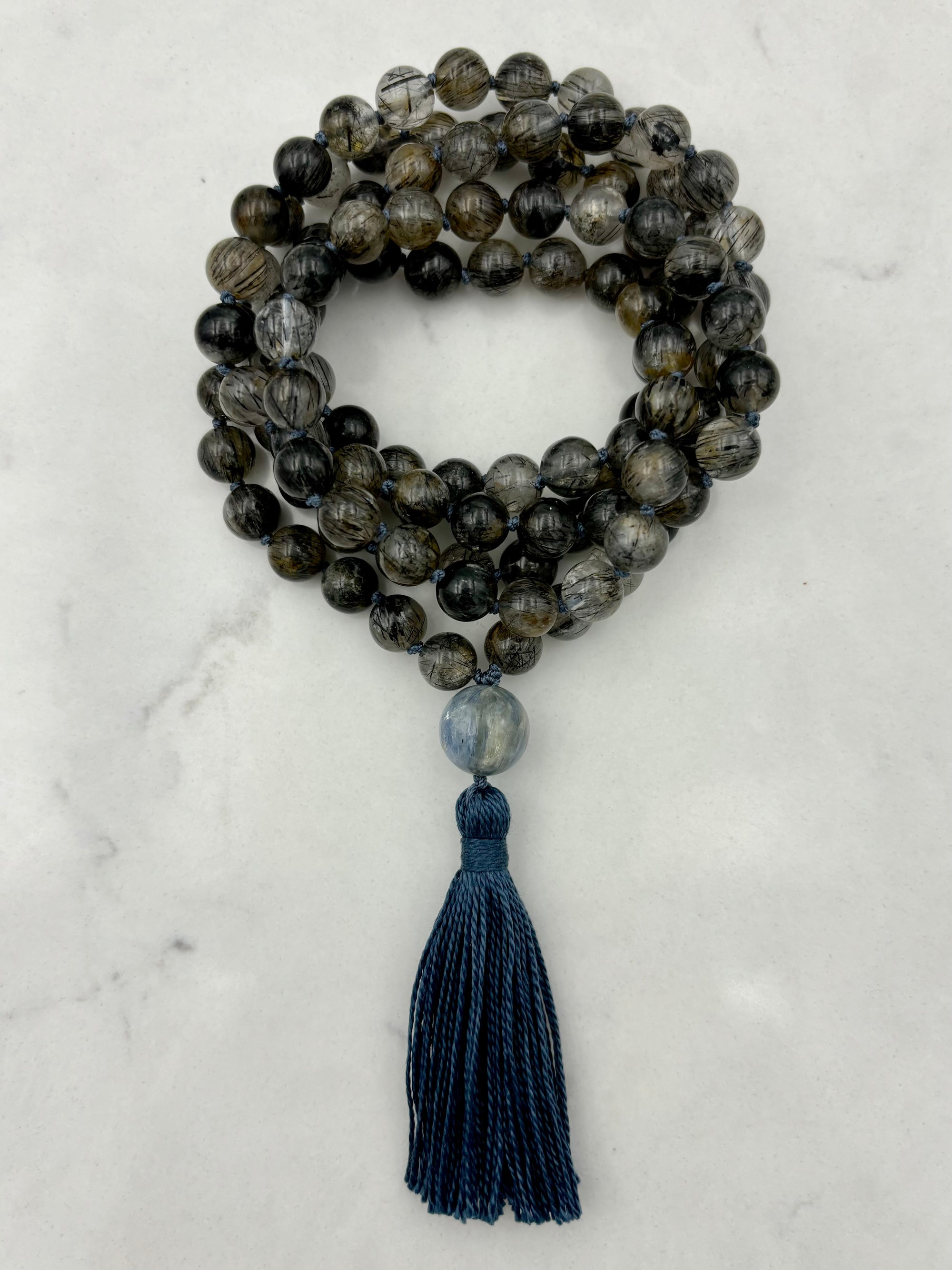 black tourmaline rutilated quartz gemstone mala necklace | radiant malas | handmade in boulder, colorado