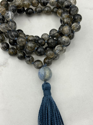 black tourmaline rutilated quartz gemstone mala necklace | radiant malas | handmade in boulder, colorado