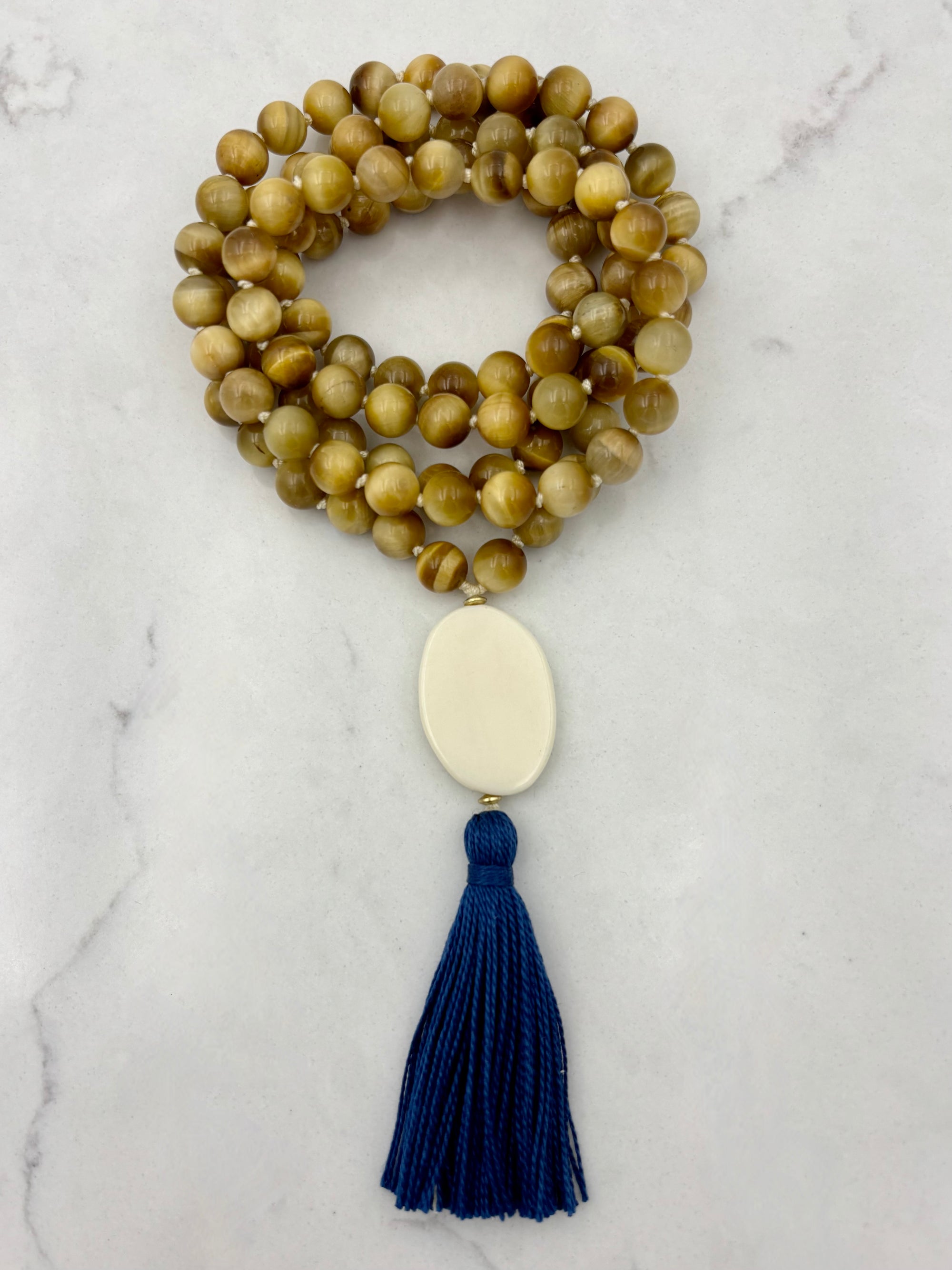 blond tiger's eye gemstone maa | radiant malas | handmade in boulder, colorado