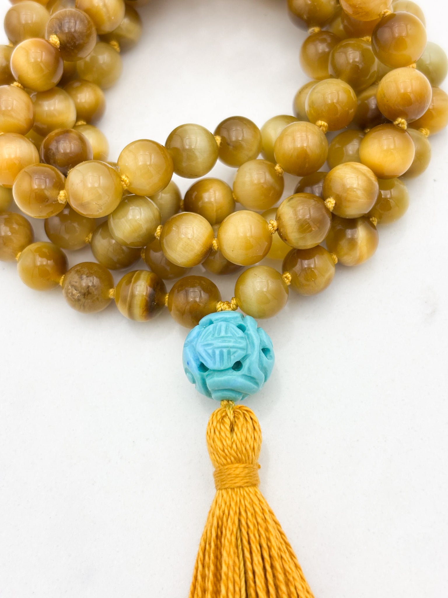 blond tiger's eye gemstone mala necklace | radiant malas | handmade in boulder, colorado