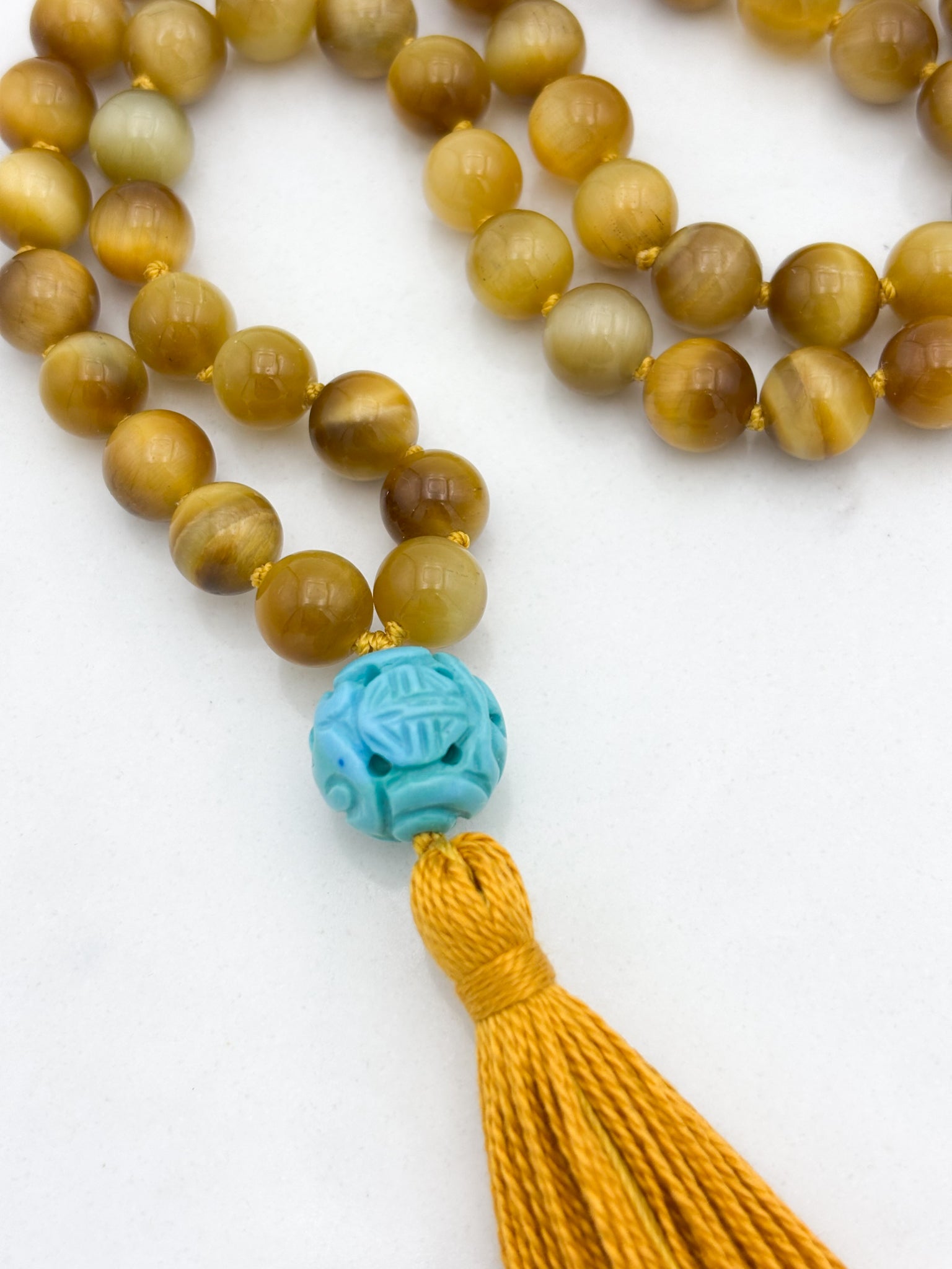 blond tiger's eye gemstone mala necklace | radiant malas | handmade in boulder, colorado