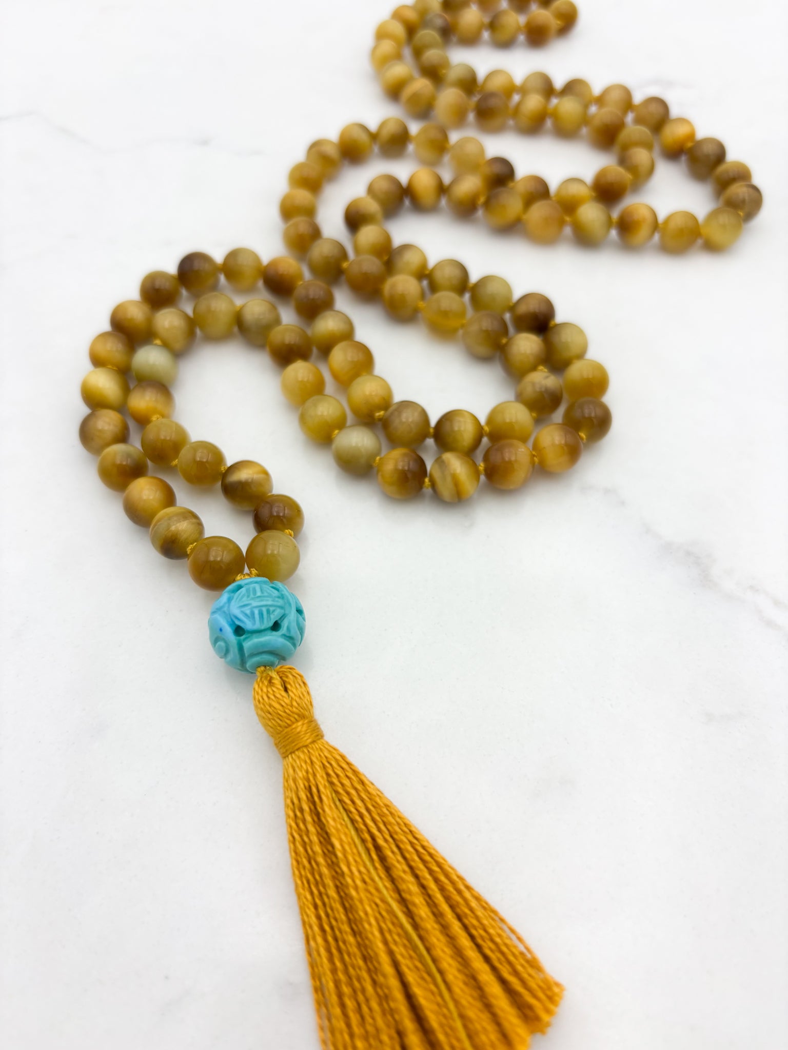 blond tiger's eye gemstone mala necklace | radiant malas | handmade in boulder, colorado