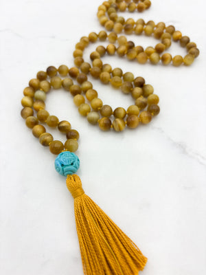 blond tiger's eye gemstone mala necklace | radiant malas | handmade in boulder, colorado