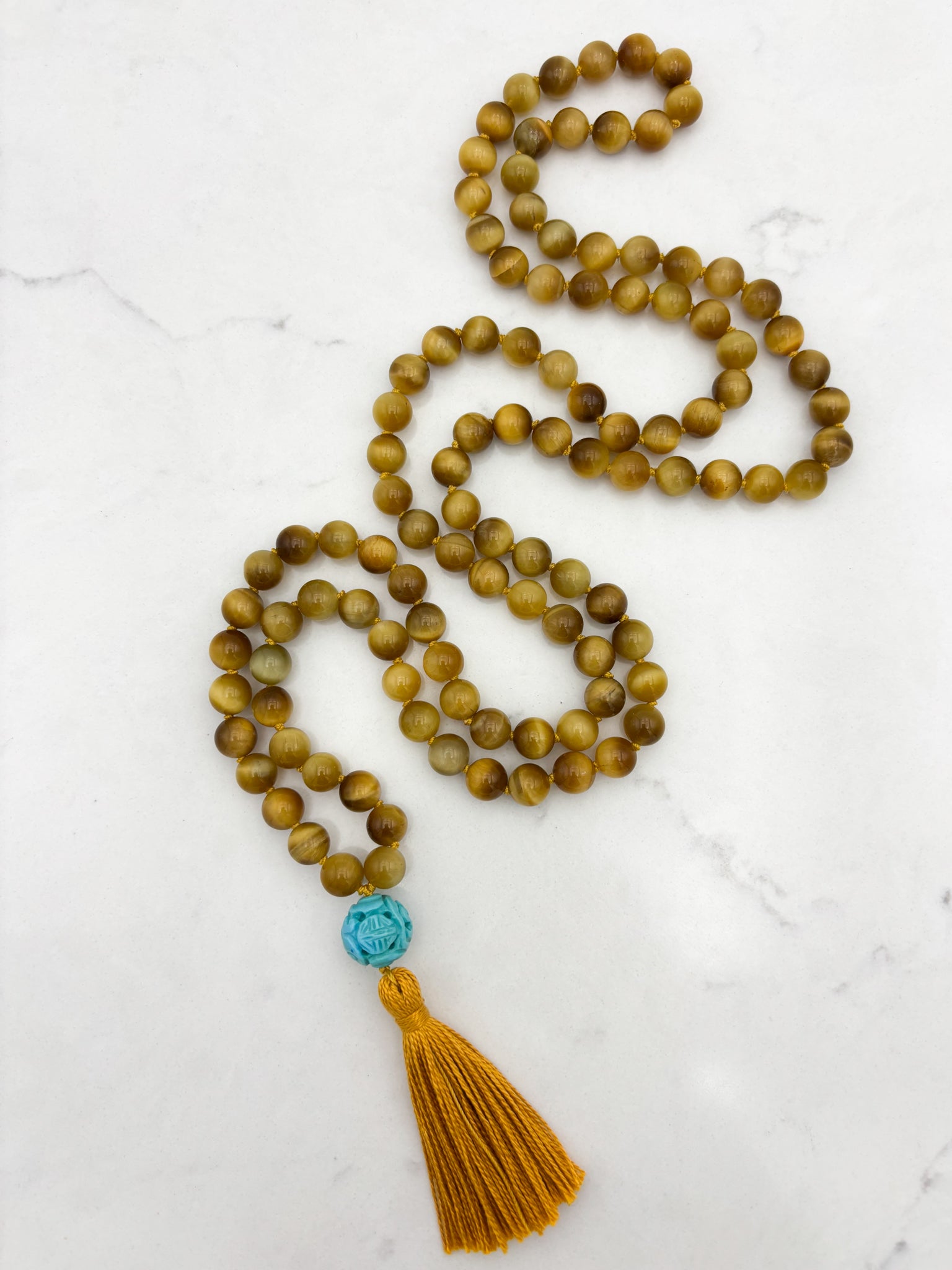 blond tiger's eye gemstone mala necklace | radiant malas | handmade in boulder, colorado