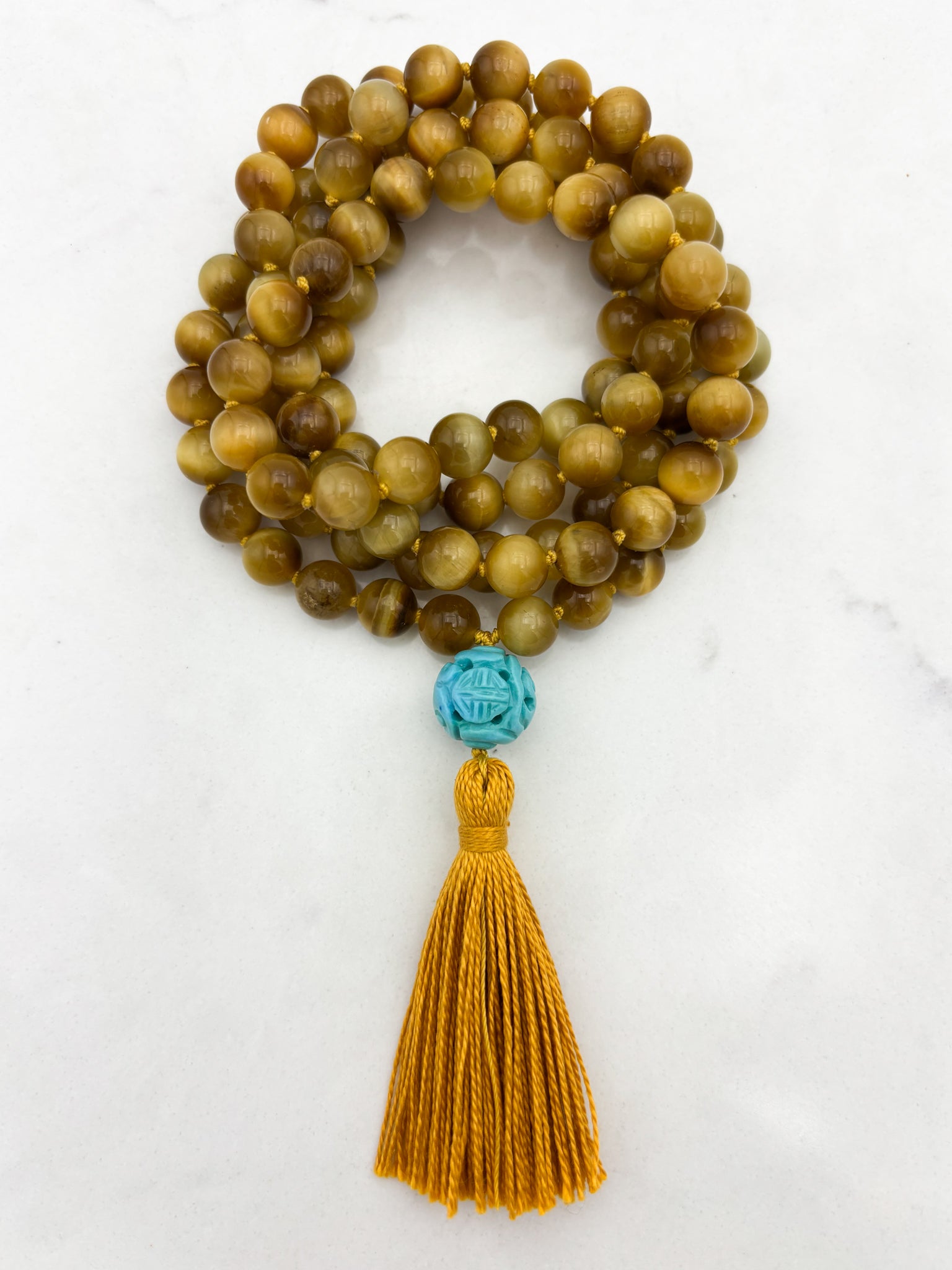 blond tiger's eye gemstone mala necklace | radiant malas | handmade in boulder, colorado