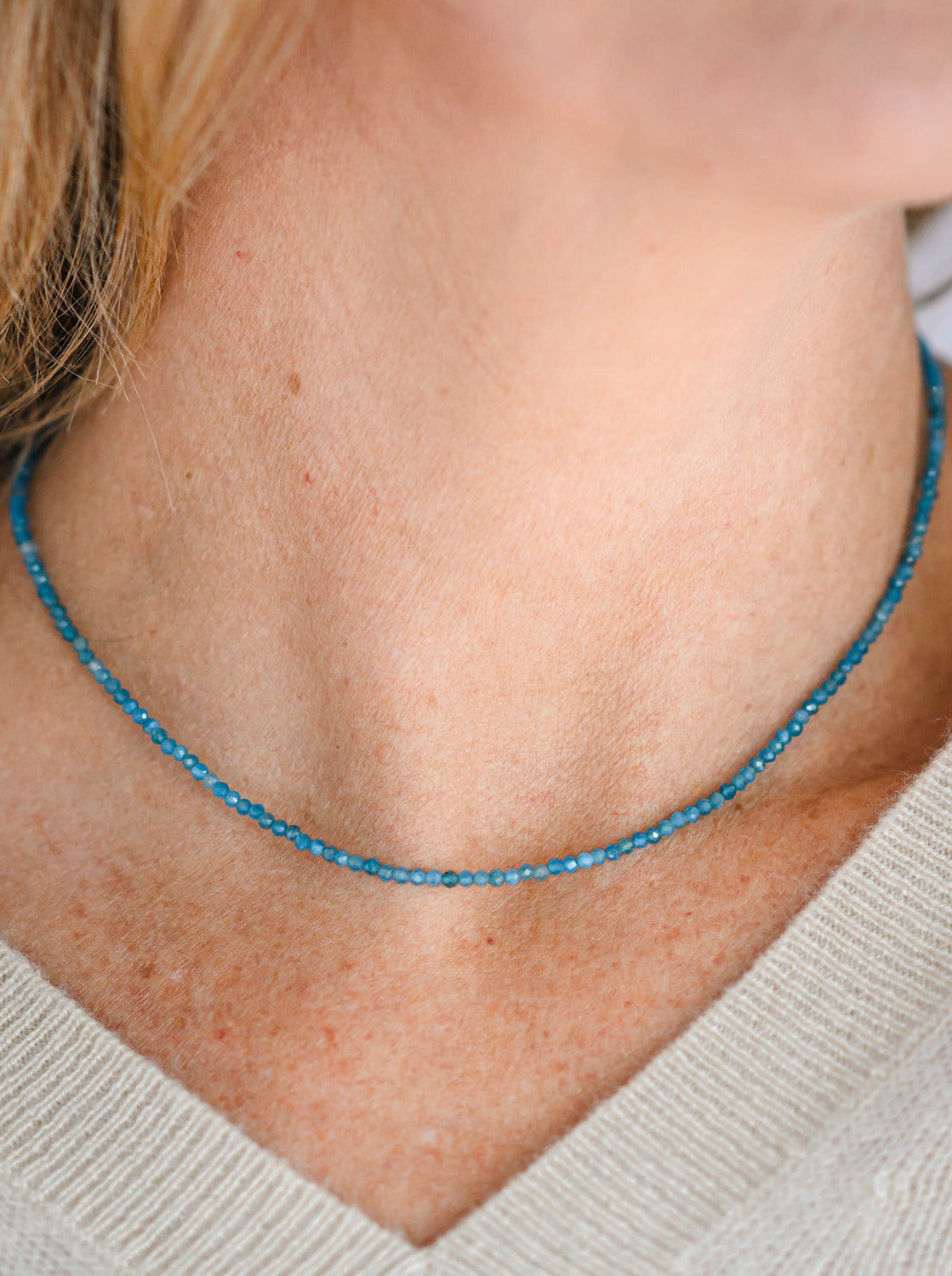blue apatite 16" tiny gemstone necklace | radiant malas | handmade in boulder, colorado