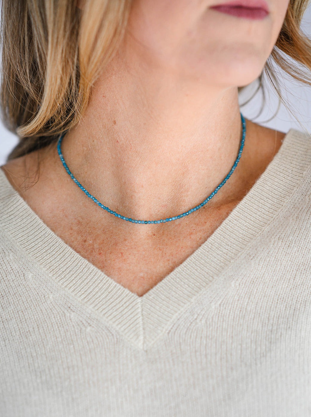 blue apatite 16" tiny gemstone necklace | radiant malas | handmade in boulder, colorado