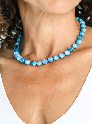 blue apatite big bead knotted necklace  radiant malas | handmade in boulder, colorado