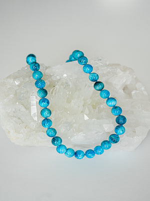 blue apatite big bead knotted necklace  radiant malas | handmade in boulder, colorado