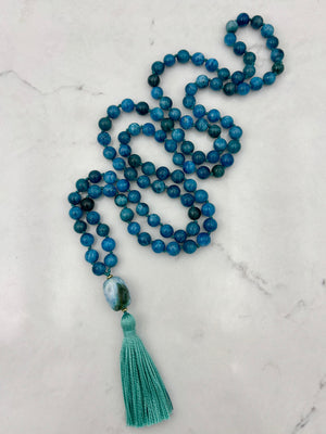 blue apatite gemstone mala necklace | radiant malas | handmade in boulder, colorado