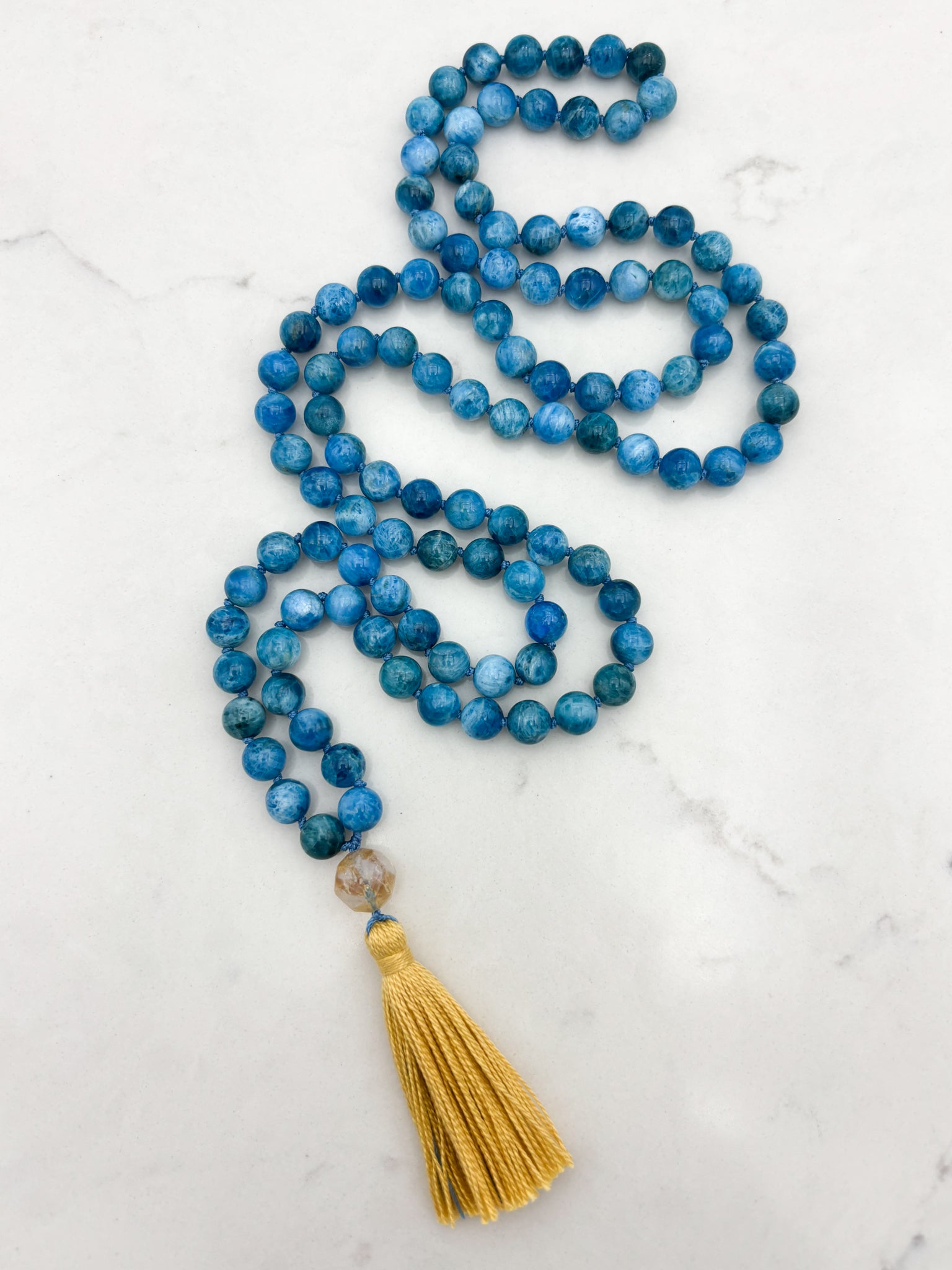blue apatite gemstone mala necklace | radiant malas | handmade in boulder, colorado