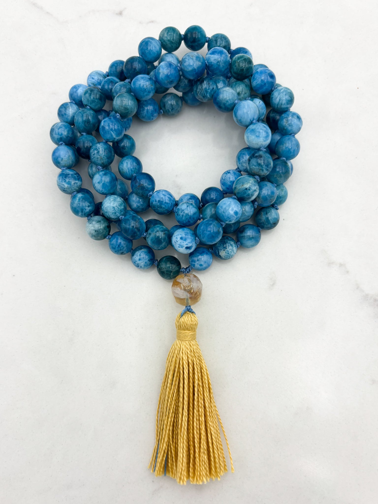 blue apatite gemstone mala necklace | radiant malas | handmade in boulder, colorado