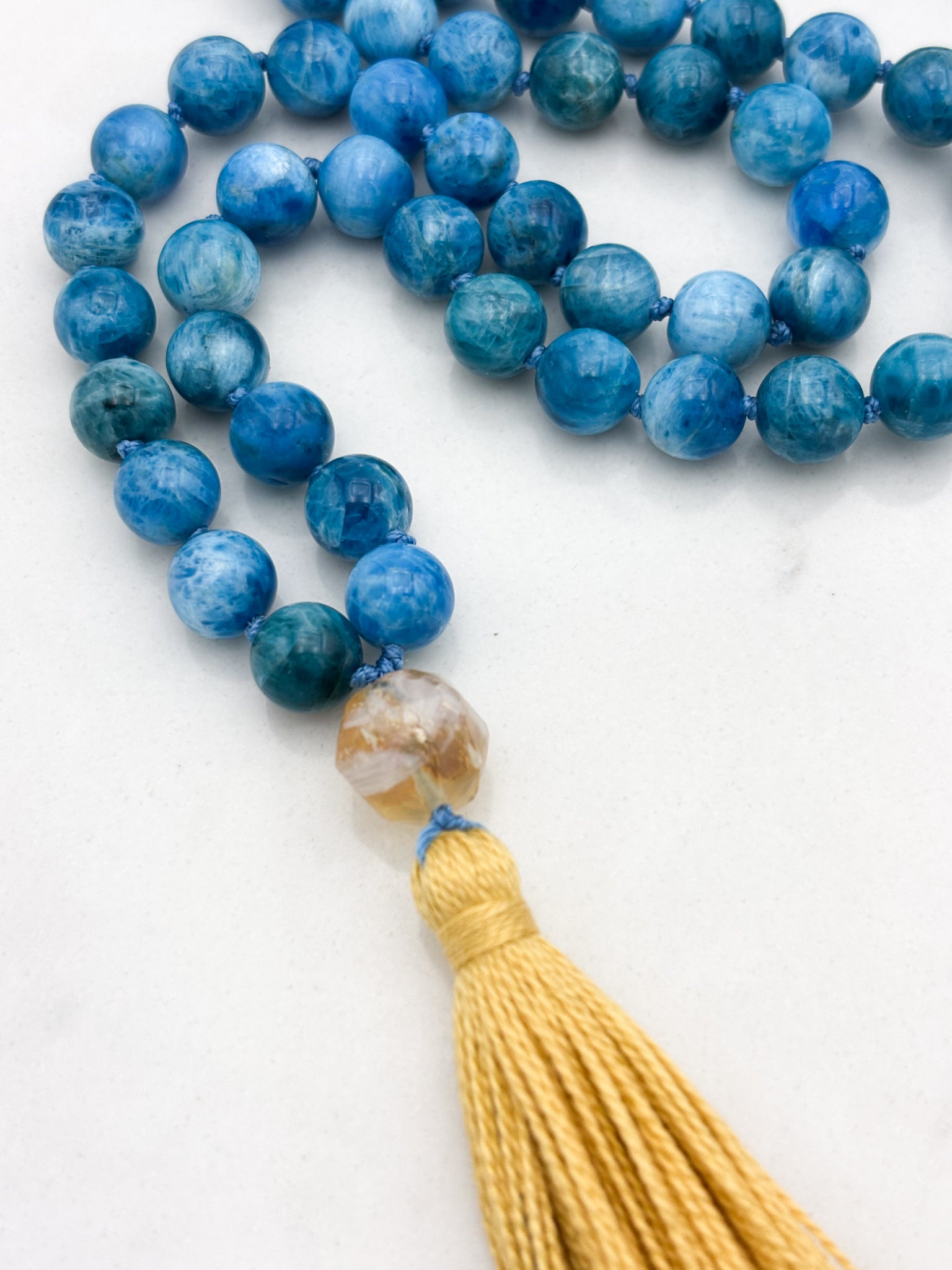 blue apatite gemstone mala necklace | radiant malas | handmade in boulder, colorado