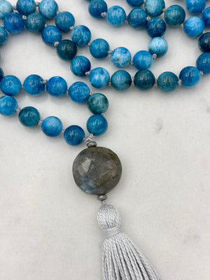 blue apatite gemstone mala necklace | radiant malas | handmade in boulder, colorado