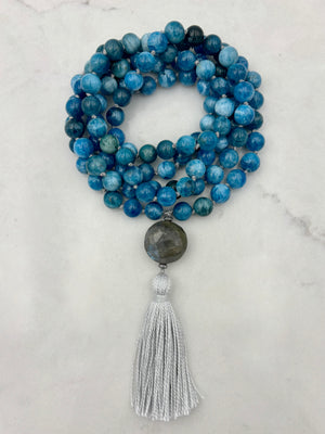 blue apatite gemstone mala necklace | radiant malas | handmade in boulder, colorado