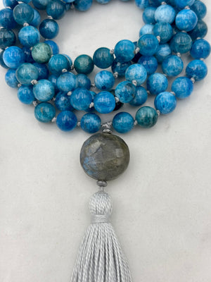 blue apatite gemstone mala necklace | radiant malas | handmade in boulder, colorado