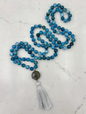 blue apatite gemstone mala necklace | radiant malas | handmade in boulder, colorado