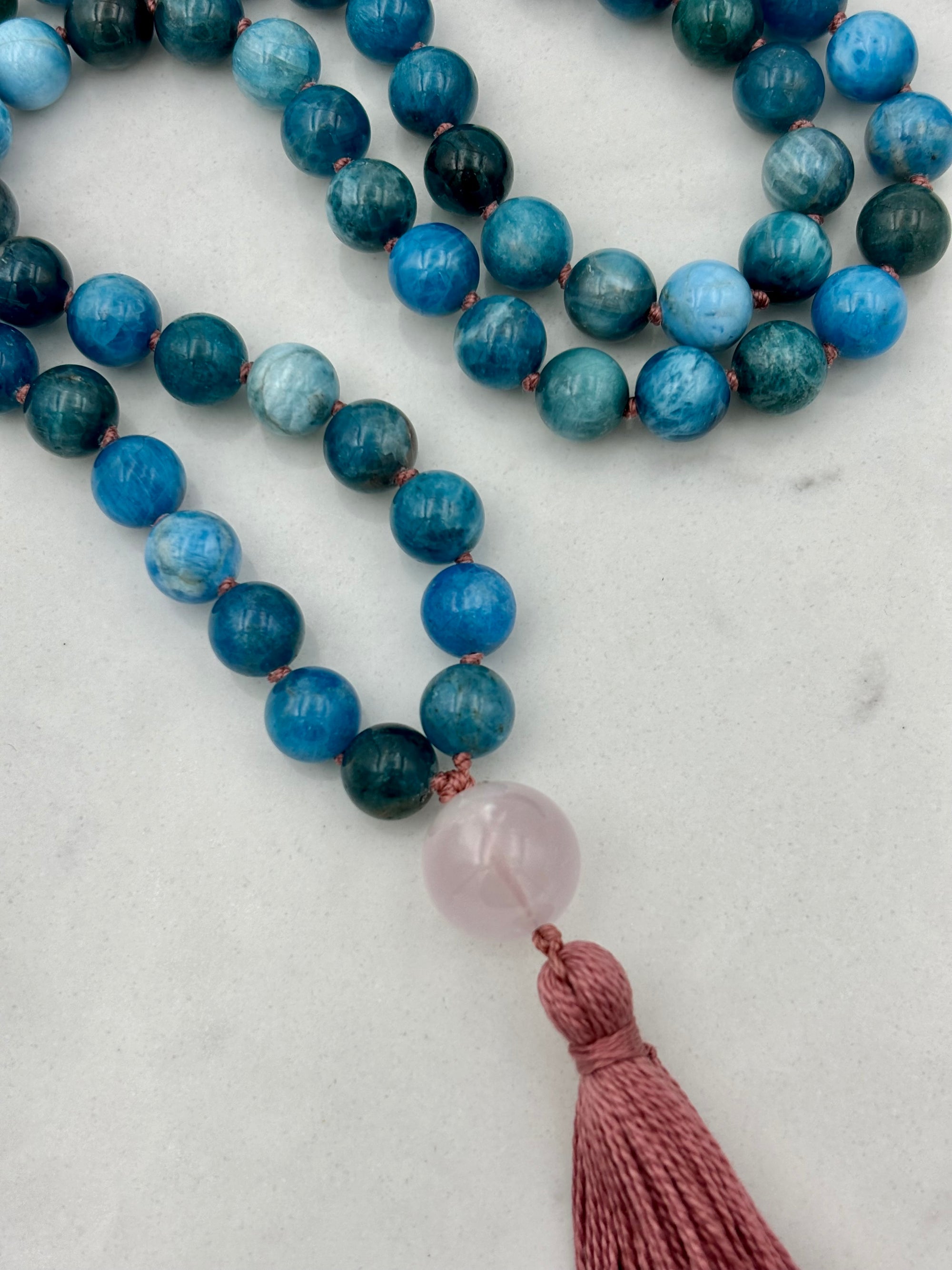 blue apatite gemstone mala necklace | radiant malas | handmade in boulder, colorado