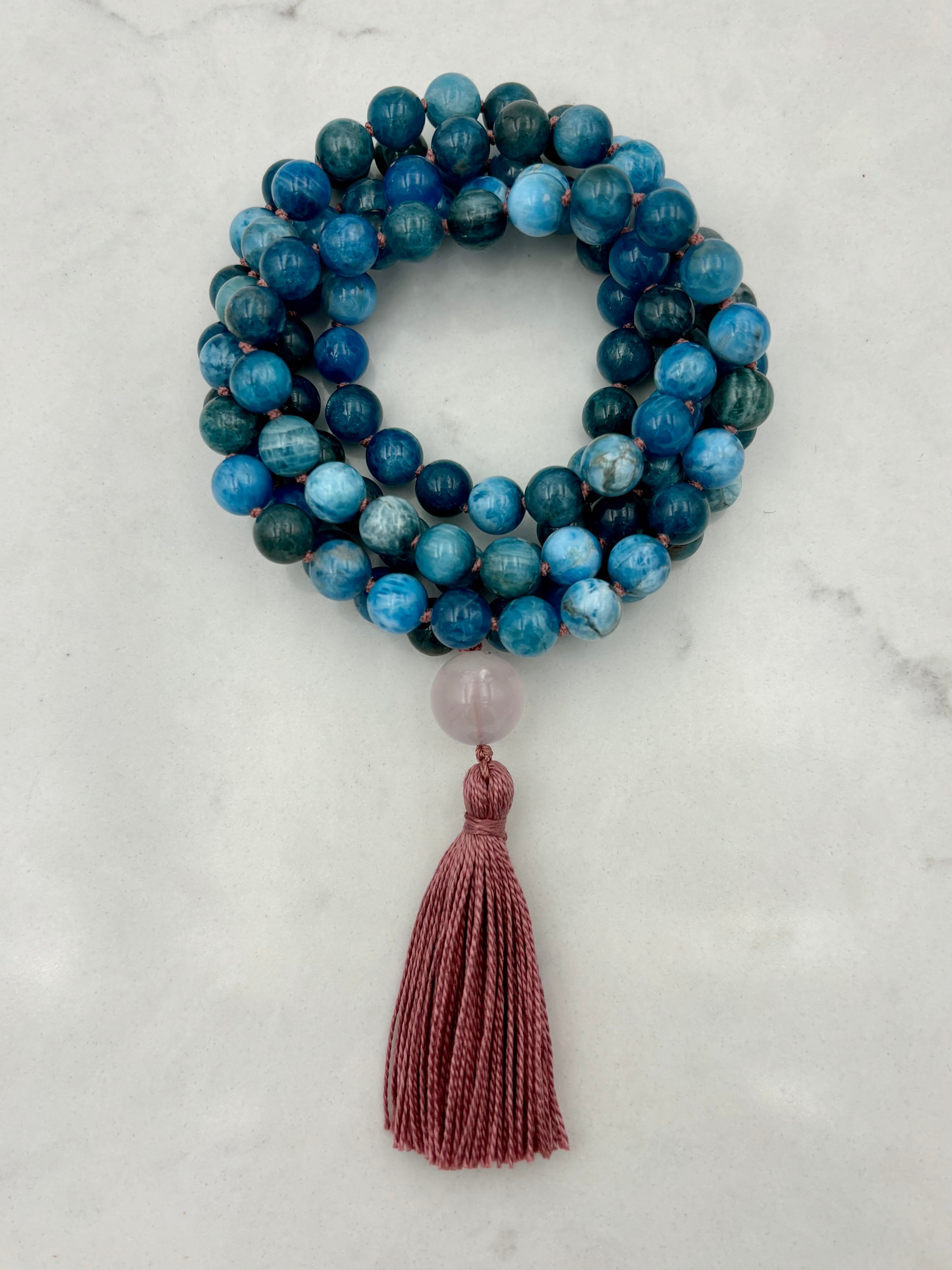 blue apatite gemstone mala necklace | radiant malas | handmade in boulder, colorado