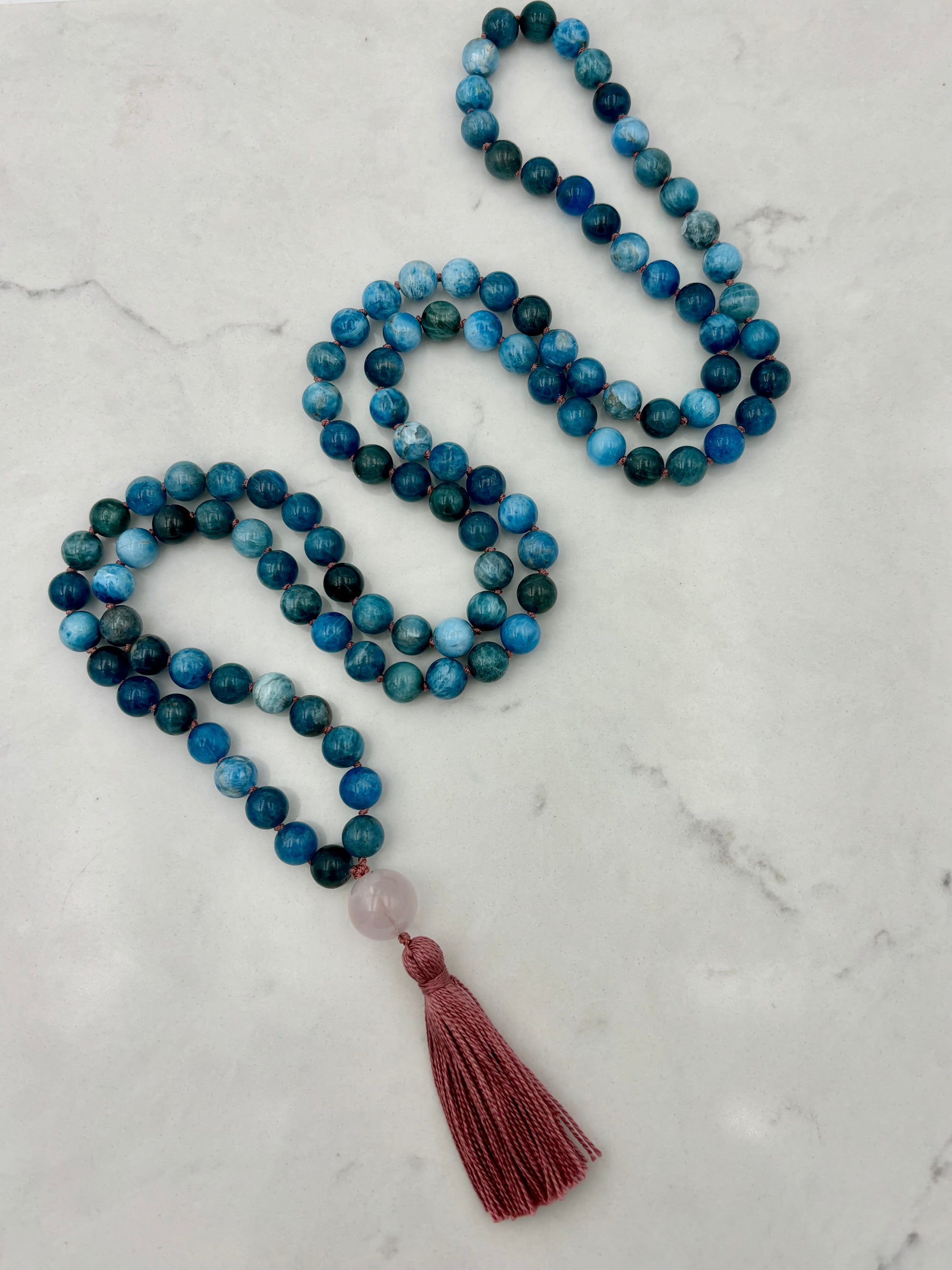 blue apatite gemstone mala necklace | radiant malas | handmade in boulder, colorado