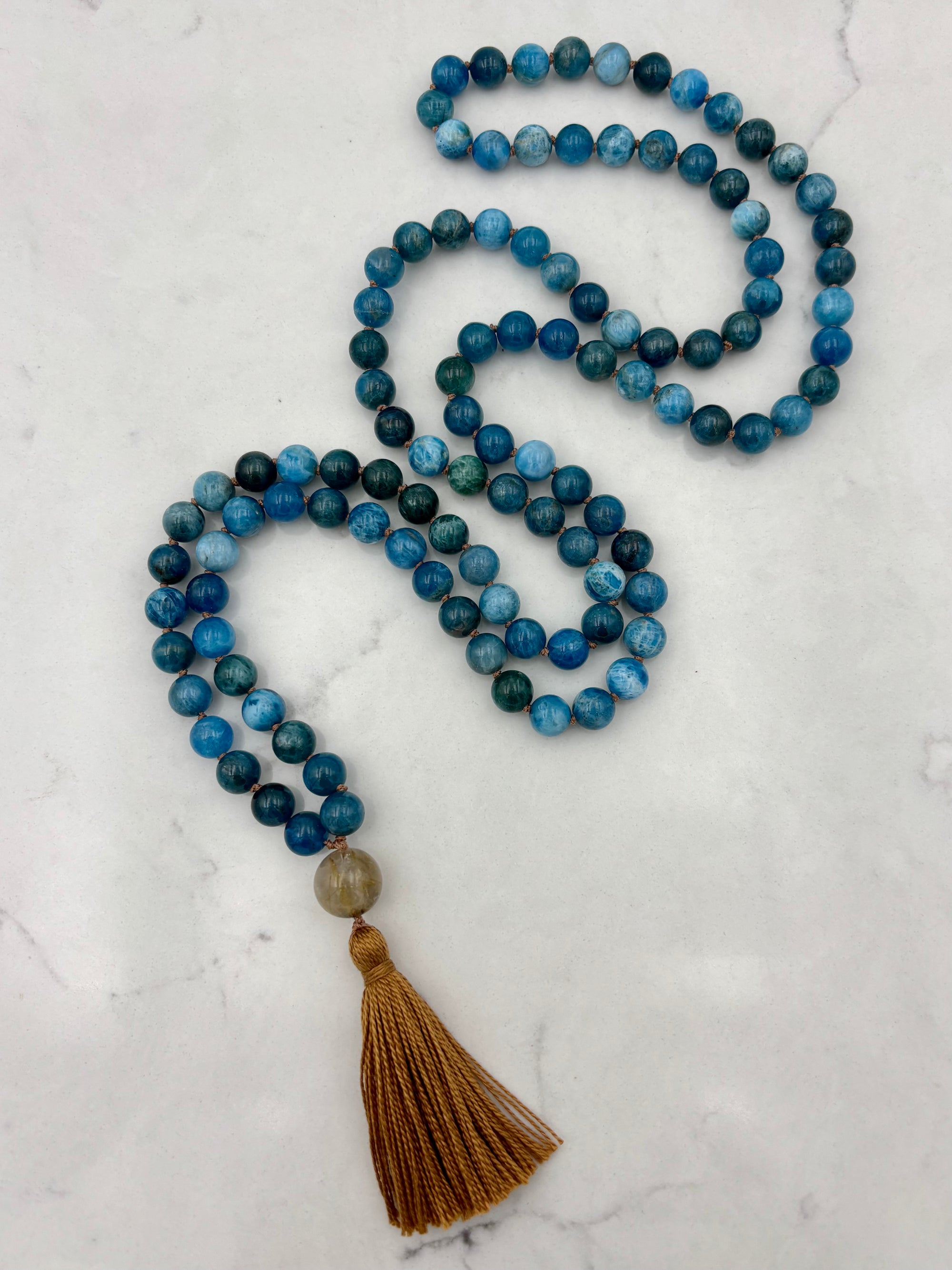 Blue Apatite gemstone mala | radiant malas | handmade in boulder, colorado