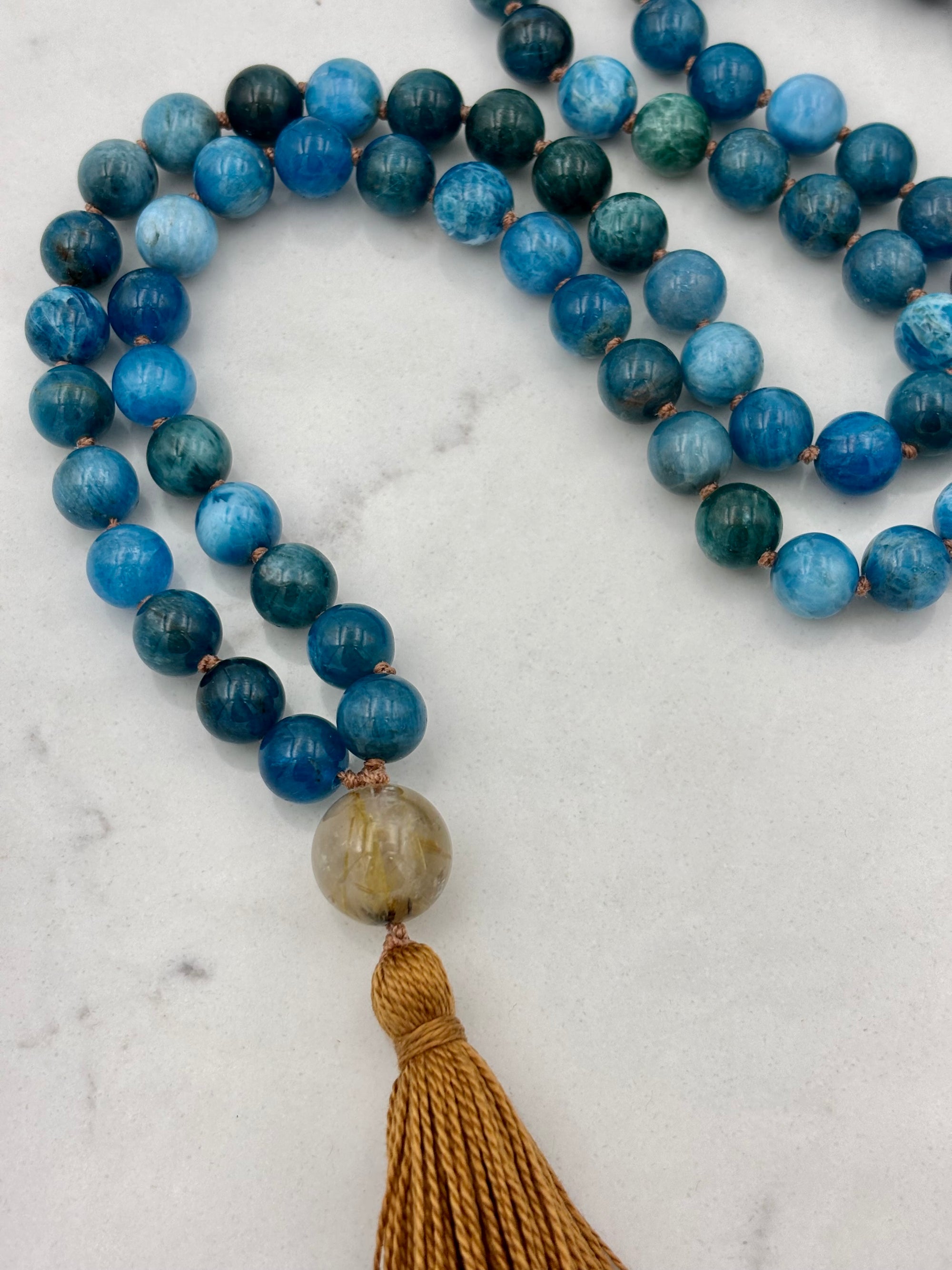 Blue Apatite gemstone mala | radiant malas | handmade in boulder, colorado