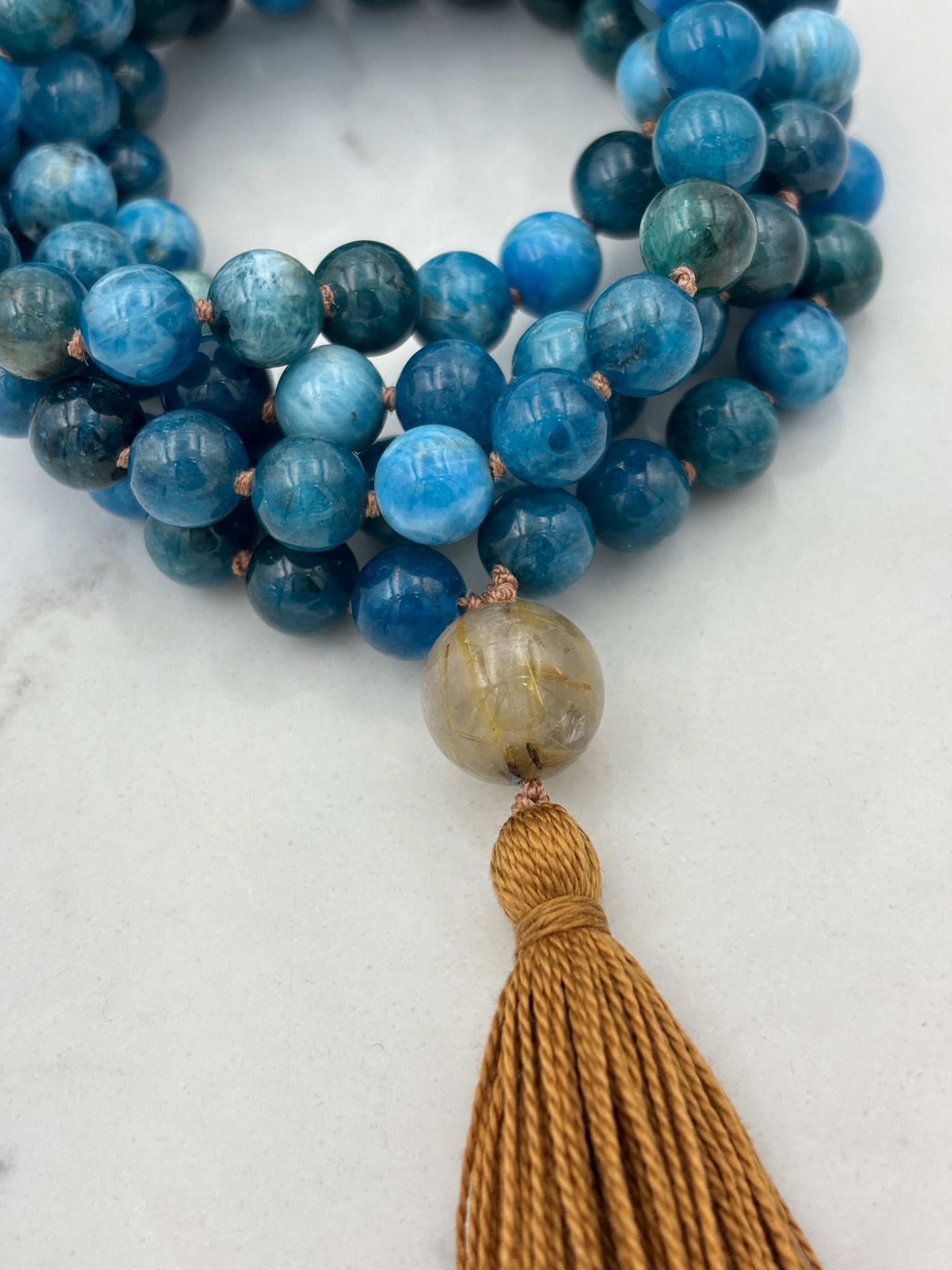 Blue Apatite gemstone mala | radiant malas | handmade in boulder, colorado