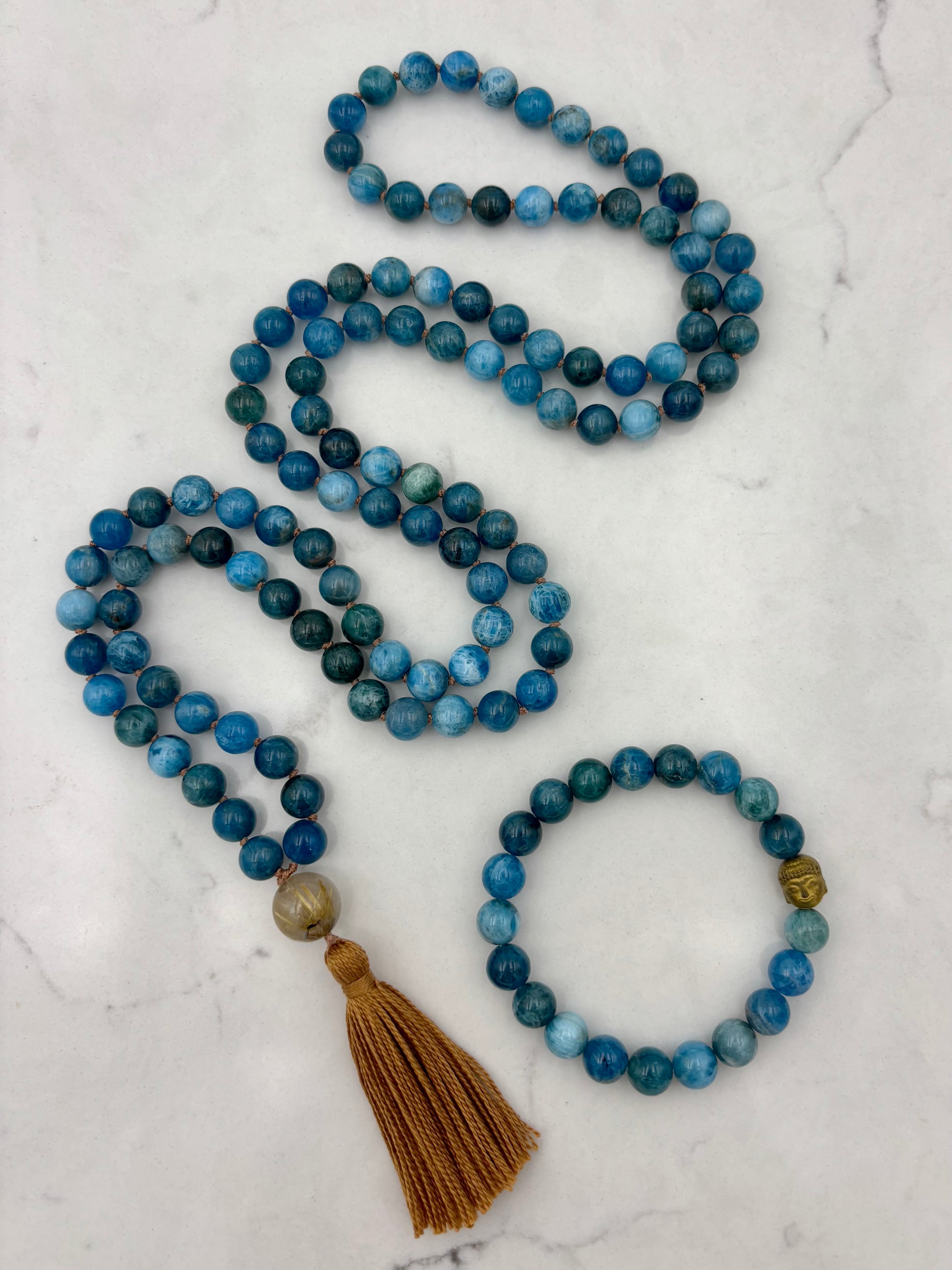 Blue Apatite gemstone mala | radiant malas | handmade in boulder, colorado