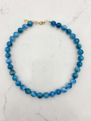 blue apatite big bead knotted necklace  radiant malas | handmade in boulder, colorado